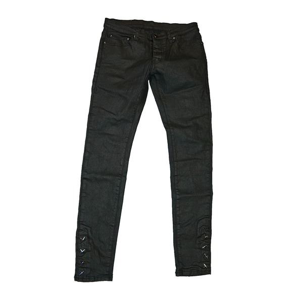 MNML Denim - mnml Jeans Women 29 Black Skinny Stretch Denim Metalcore Jeans Ankle Lace Detail
